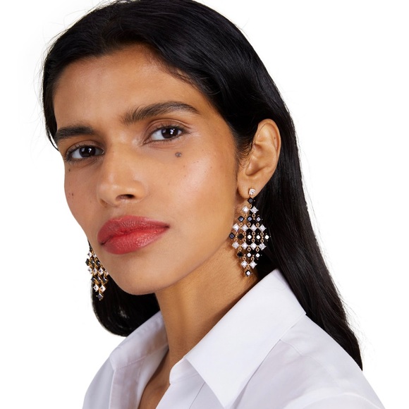 KATE SPADE NEW YORK Black and Clear Crystals Kaleidoscope Statement Earrings NEW - Picture 2 of 3